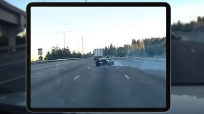 Watch Corvette Driver Crash Into Wall, Spin, And Drive Away On Highway