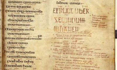 A smoking quill? Notes in Bible margin could be handwriting of the Venerable Bede