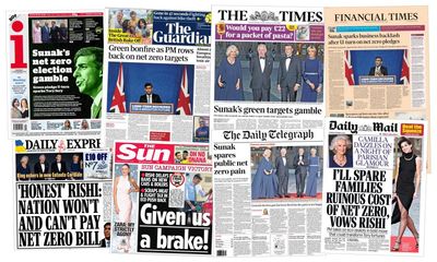 ‘Sunak’s green gamble’: PM’s net zero U-turn divides UK front pages