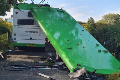 Two children taken to hospital as roof ripped off bus in crash