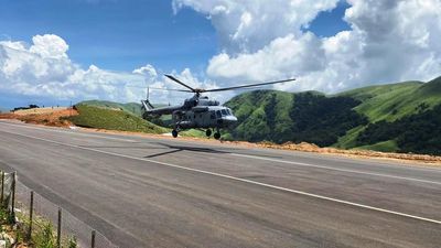 IAF helicopter makes trial landing at Sathram airstrip in Idukki