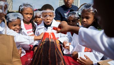 Budding scientists set off 90 model volcanoes at Museum of Science and Industry