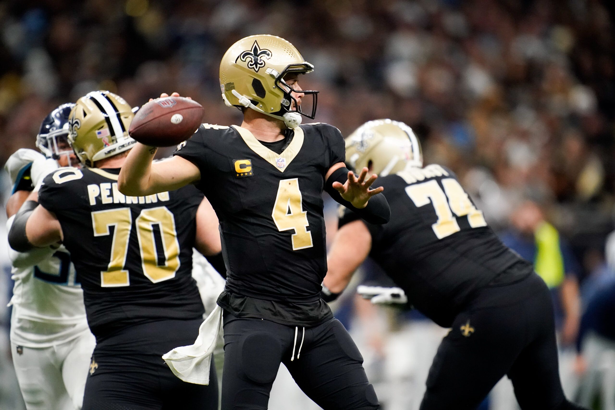 New Orleans Saints offensive tackle Trevor Penning (70) runs