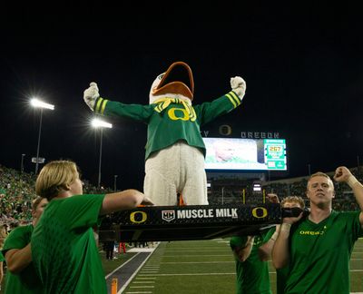 The Oregon Duck loses his head while chopping ‘Prime Clock’