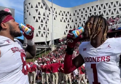 Oklahoma players tried to chug Skyline Chili at midfield to celebrate Cincinnati win, but it didn’t go well