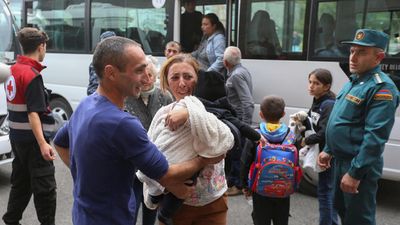 More than 6,000 Armenians flee Nagorno-Karabakh, Azerbaijan’s Aliyev hosts Erdogan