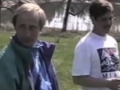 Putin unrecognisable in shell suit with full head of hair in uncovered 1990s video
