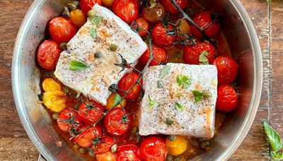 Roasted sea bass will complement your garden’s cherry tomato harvest