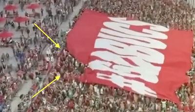 A group of Eagles fans did their part by refusing to pull up a massive Buccaneers flag