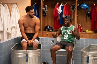 Jayson Tatum gifts Kevin Hart a Deuce-sized Celtics jersey during ‘Cold as Balls’ visit