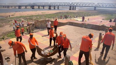 NDRF conducts cleanliness drive along Krishna riverbank in Vijayawada