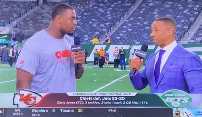 Rodney Harrison Tried So Hard to Get Chris Jones to Trash Zach Wilson in Awkward Postgame Interview