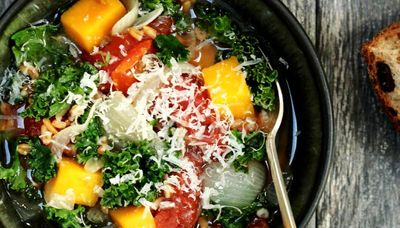 Harvest vegetable soup with farro is fall comfort fare