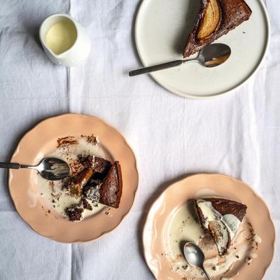 Chocolate, pear, hazelnut and brown sugar cake recipe by Letitia Clark