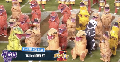 Dozens of dancing dinosaurs stole the show during Iowa State-TCU halftime