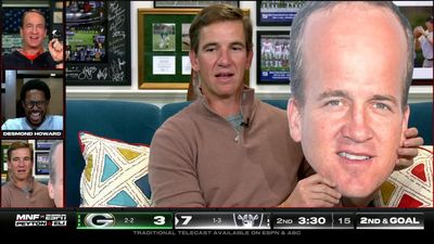 Eli Manning mocked Peyton Manning’s big forehead during ManningCast with hysterical cutout
