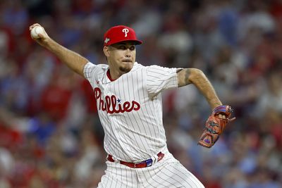 Phillies reliever Orion Kerkering trolls Orlando Arcia with ‘Atta boy Harper’ shirt during NLDS celebration