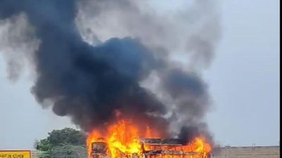 Two private buses catch fire