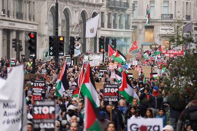 Thousands attend pro-Palestine marches in UK as Gaza braces for invasion