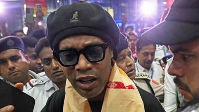 Brazilian football legend Ronaldinho arrives in Kolkata, to inaugurate a Durga Puja Pandal