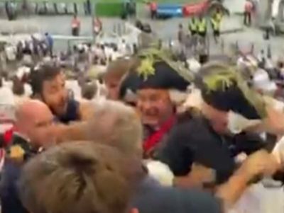 England rugby fans dressed as Lord Nelson involved in chaotic fights during World Cup clash