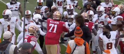 Trent Williams was seemingly willing to take on the entire Browns team during a fiery pregame scuffle