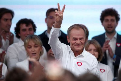 Tusk celebrates potential win over ruling nationalists in Poland election
