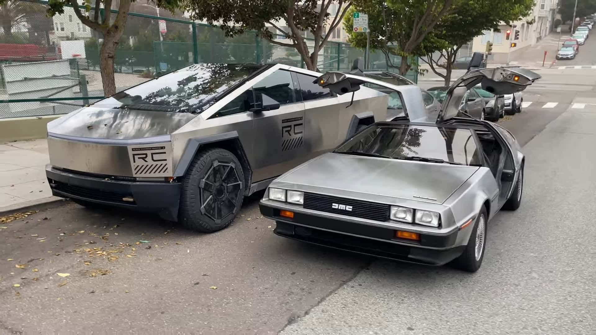 Tesla Cybertruck Meets DeLorean In Impromptu Photo…