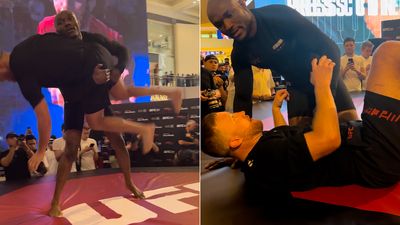 UFC 294 open workouts videos: Justin Gaethje checks on Kamaru Usman after slam