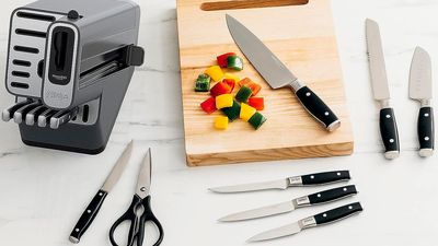 This 14-piece knife set with a built-in sharpener cuts everything 'like butter' and is $120 off at Amazon