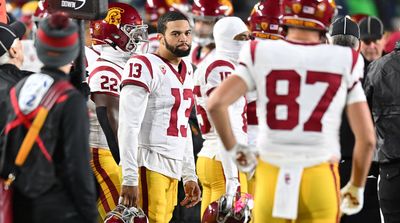 USC’s Caleb Williams Claps Back at Notre Dame Fan Who Trolled Him on Field After Loss