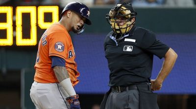 ALCS Umpire Had Such a Relatable Reaction After Getting Hit in Mask by Pitch