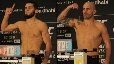 UFC 294 video: Islam Makhachev, Alexander Volkanovski make weight for lightweight title rematch