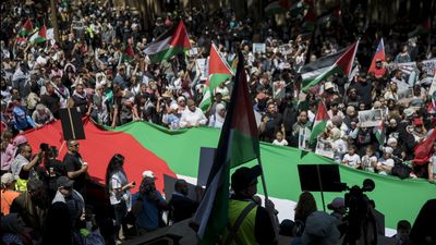 'On the side of humanity': Palestinian supporters march