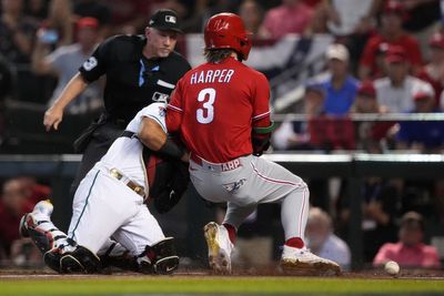 Bryce Harper Has Scary Collision With D-Backs’ Gabriel Moreno on Steal of Home
