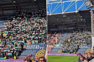 Celtic fans fly Palestinian flags in away end ahead of Hearts clash at Tynecastle