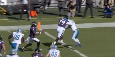 NFL fans were in awe as the Ravens’ Ronnie Stanley took Kerby Joseph completely off the field with a block