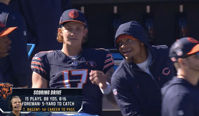 Justin Fields looked so happy for Bears backup QB Tyson Bagent after he threw his first TD