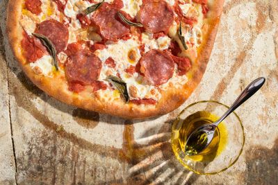 Rectangular pies inspire this weeknight salami-mozzarella pizza