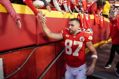 Travis Kelce fist-pumps after a ‘Taylor Swift’s boyfriend’ cheer from an enthusiastic fan