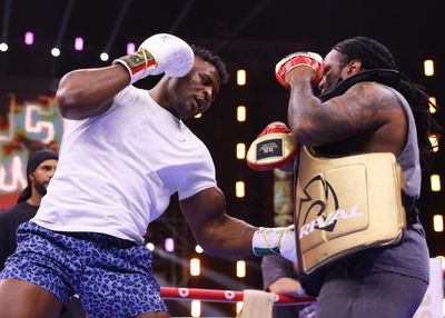 Video: Francis Ngannou smashes pads at open workouts for Tyson Fury boxing match