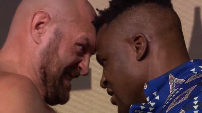 Video: Tyson Fury, Francis Ngannou engage in animated first faceoff of fight week