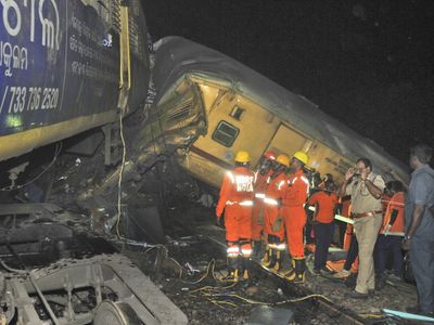 A passenger train slams into another in southern India, killing 13 people