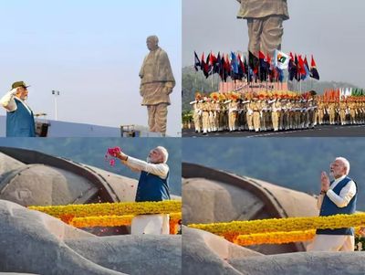 PM Modi pays floral tribute to Sardar Patel at Statue of Unity in Gujarat