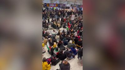 Hundreds of pro-Palestinian protesters pack out London's Liverpool Street station in rush hour demo