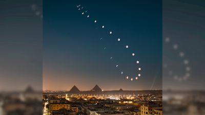 Rare lunar analemma photographed over the Egyptian Pyramids!