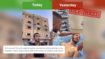 No, this video doesn’t show a Palestinian pretending to be injured in the Israel-Hamas war