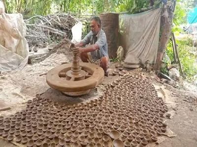 Uttar Pradesh: Potters in Prayagraj begin preparing earthen lamps ahead of Diwali