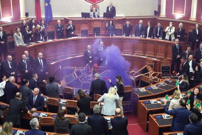 Albania's opposition tries to disrupt a parliament session in protest against ruling Socialists