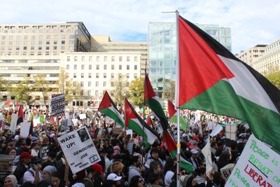 ‘Biden, you can’t hide’: Tens of thousands march in US for Gaza ceasefire